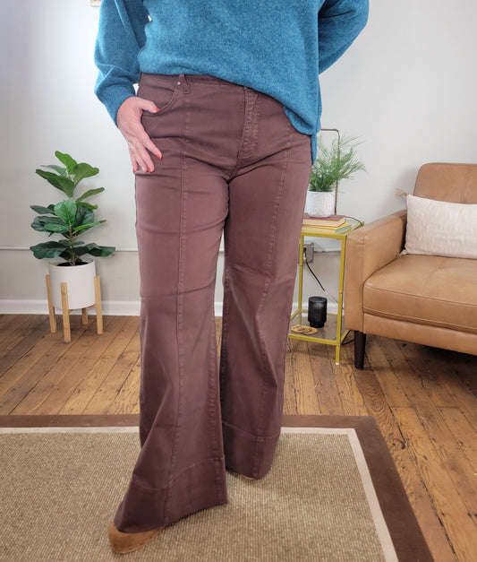 Kayla Chocolate Brown Wide Leg Jeans from Risen with Tummy Control