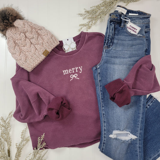 Merry Bow Cropped Sweatshirt