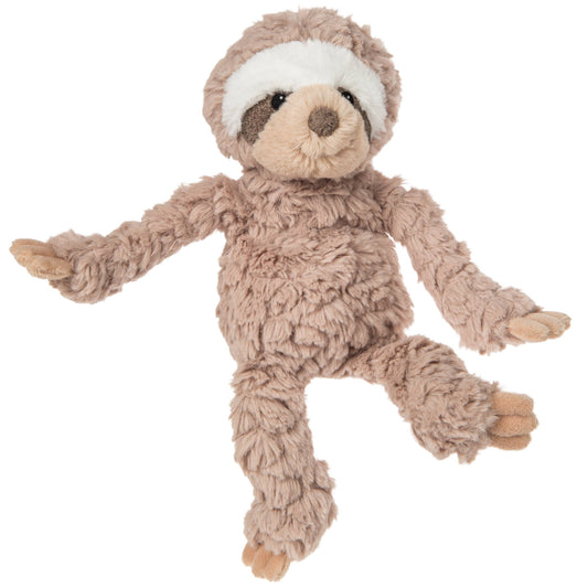 The Mary Meyer Putty Nursery Sloth is a soft plush toy with light brown fur, beige face and feet, and outstretched limbs—an adorable baby gift.