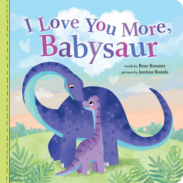 Featuring an affectionate illustration of two purple dinosaurs—an adult and a baby—nuzzling together beneath the title "I Love You More, Babysaur," this charming book from Sourcebooks is set against a backdrop of pastel clouds and greenery. A sweet choice for little ones, it makes a delightful Valentine’s Day book for kids.