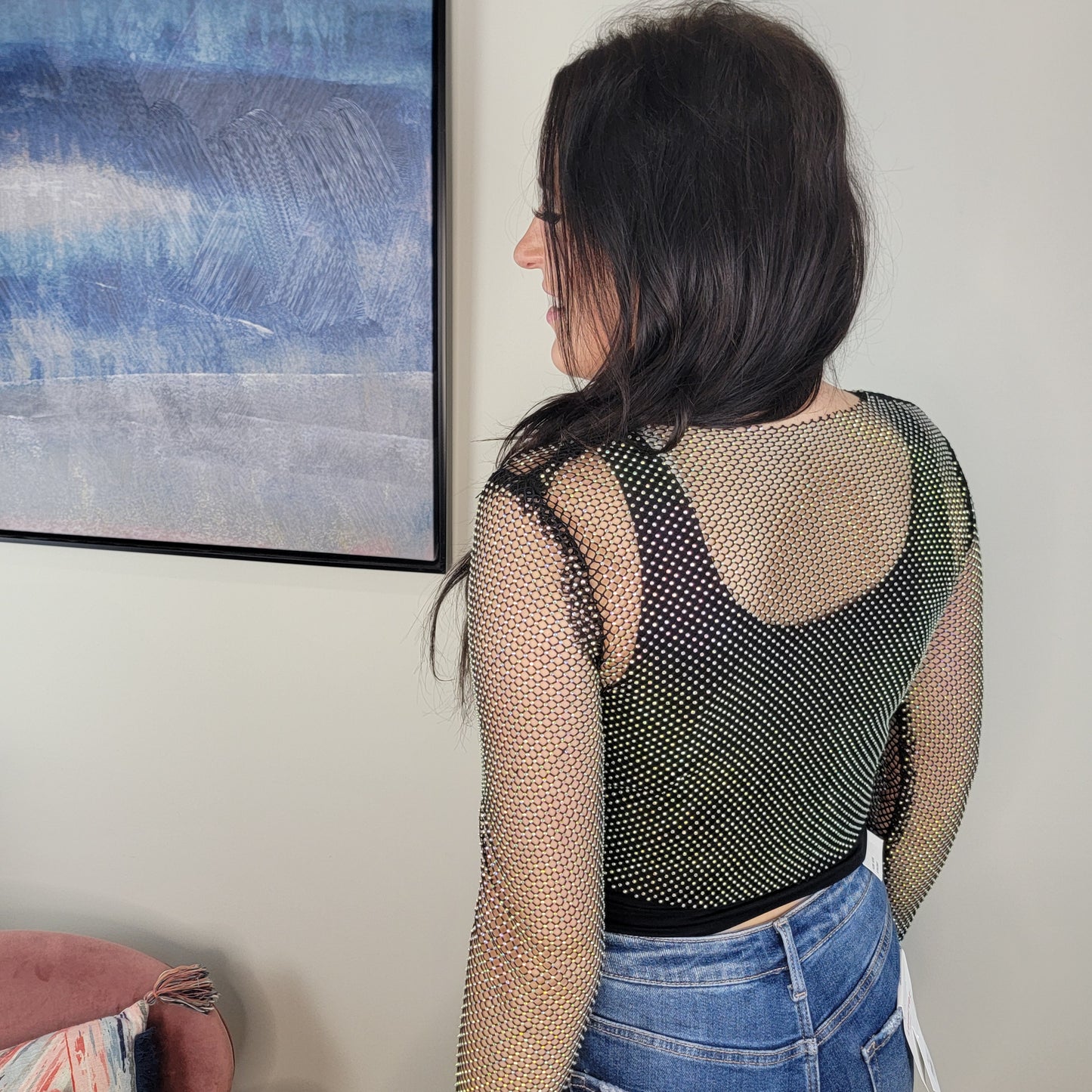 Kiko Mesh Rhinestone Top