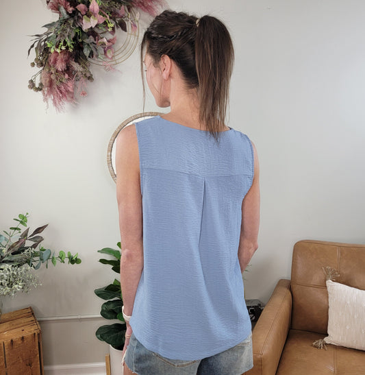 Eva Blue Sleeveless Blouse