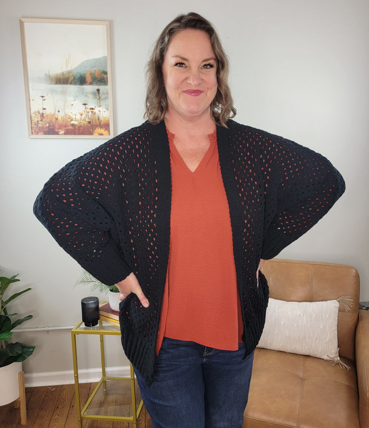 Margot Open Front, Open Knit Cardigan
