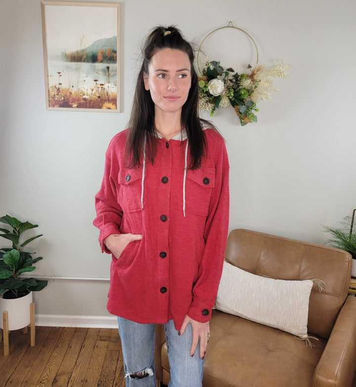 Kysa Button Front Shacket with Hood