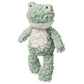 The Mary Meyer Nursery Mint Frog is a plush, light green toy with a white belly and mouth, big round eyes, and floppy limbs. Part of the Putty Nursery collection, it features classic designs and luxurious textured fabric.