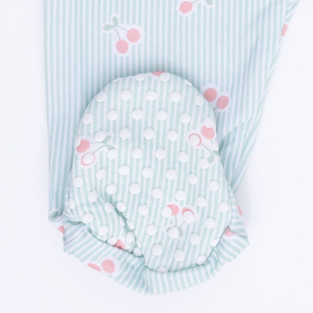 Tiny Cherry Stripe - 2 Way Ruffle Sleeve Zipper Footie