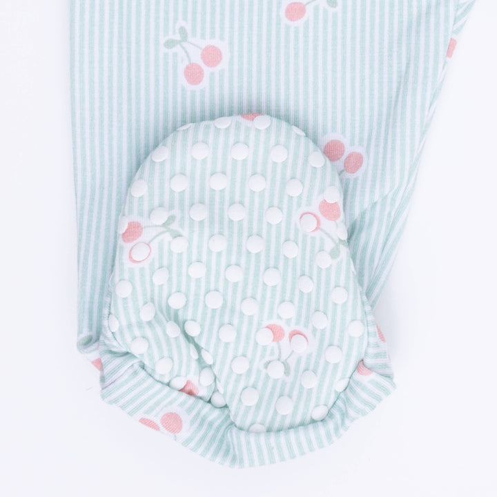 Tiny Cherry Stripe - 2 Way Ruffle Sleeve Zipper Footie