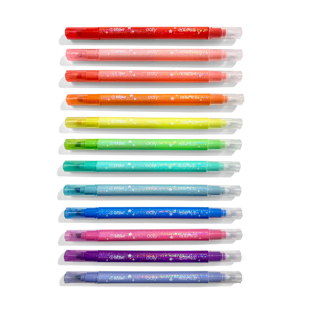 Switch-Eroo Sparkle Glittery Color Changing Markers- 12 pc