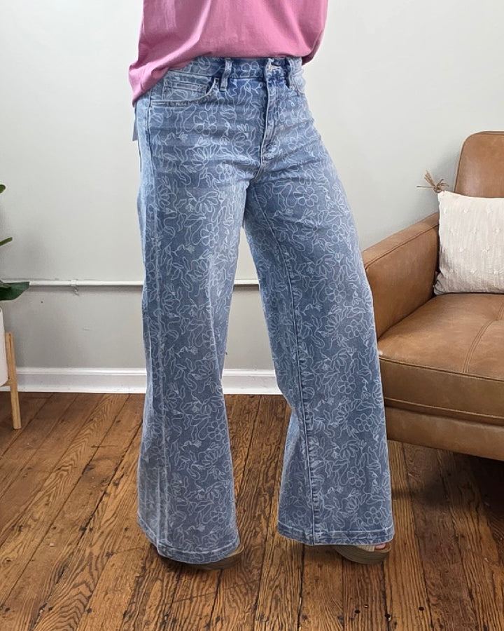 Briella Floral Print, High Rise, Wide Leg Jeans from Vervet