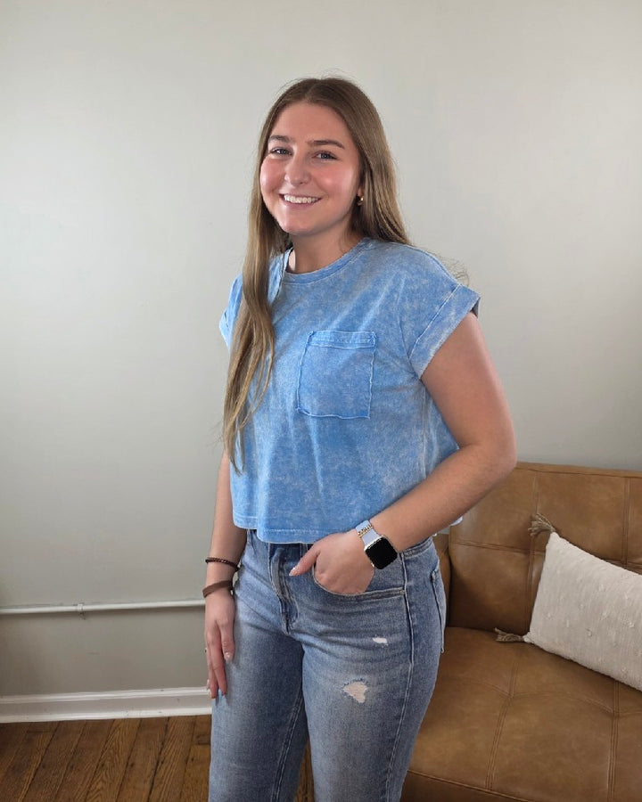 Candace Snow Washed Cropped Short Sleeve Top