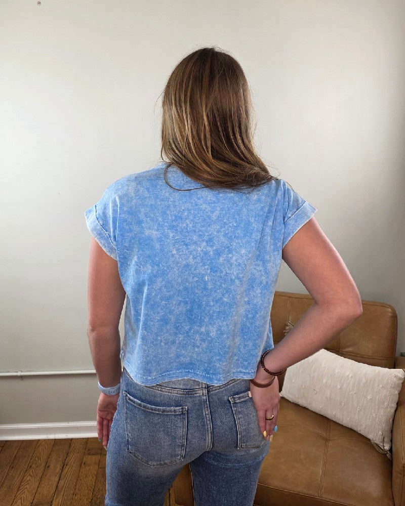 Candace Snow Washed Cropped Short Sleeve Top