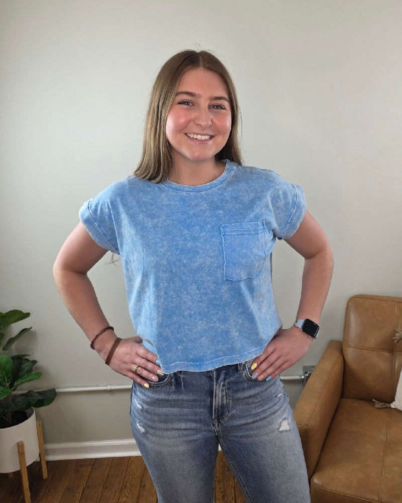Candace Snow Washed Cropped Short Sleeve Top