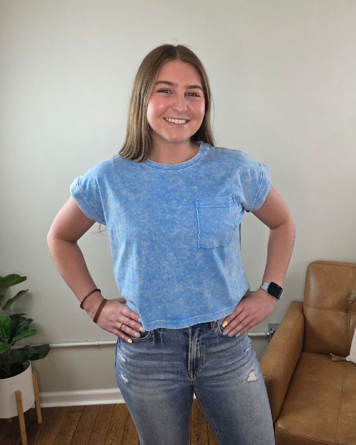 Candace Snow Washed Cropped Short Sleeve Top