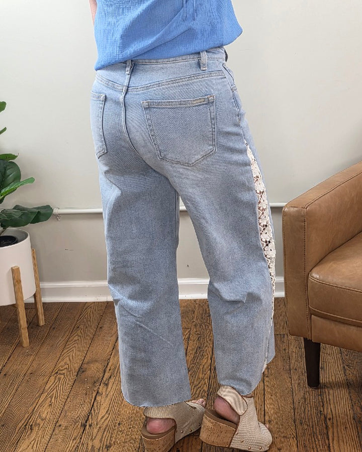 Daisy Crop Wide Flower Lace Jeans