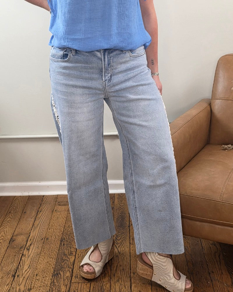Daisy Crop Wide Flower Lace Jeans