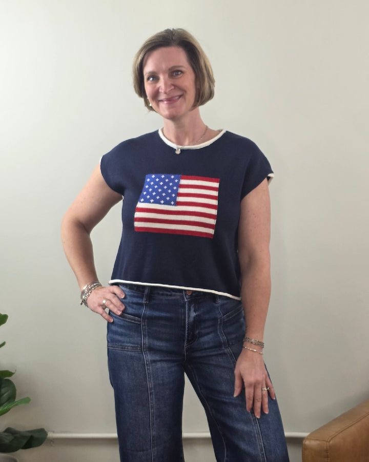 Flag Knit Short Sleeve Top