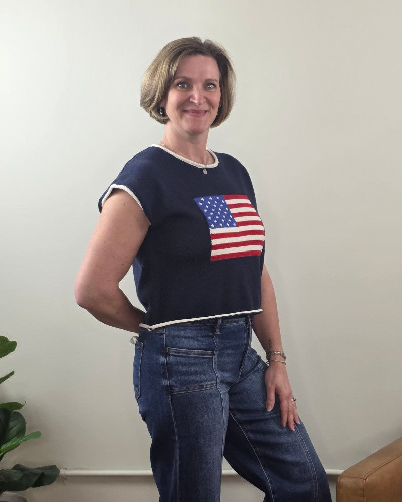Flag Knit Short Sleeve Top