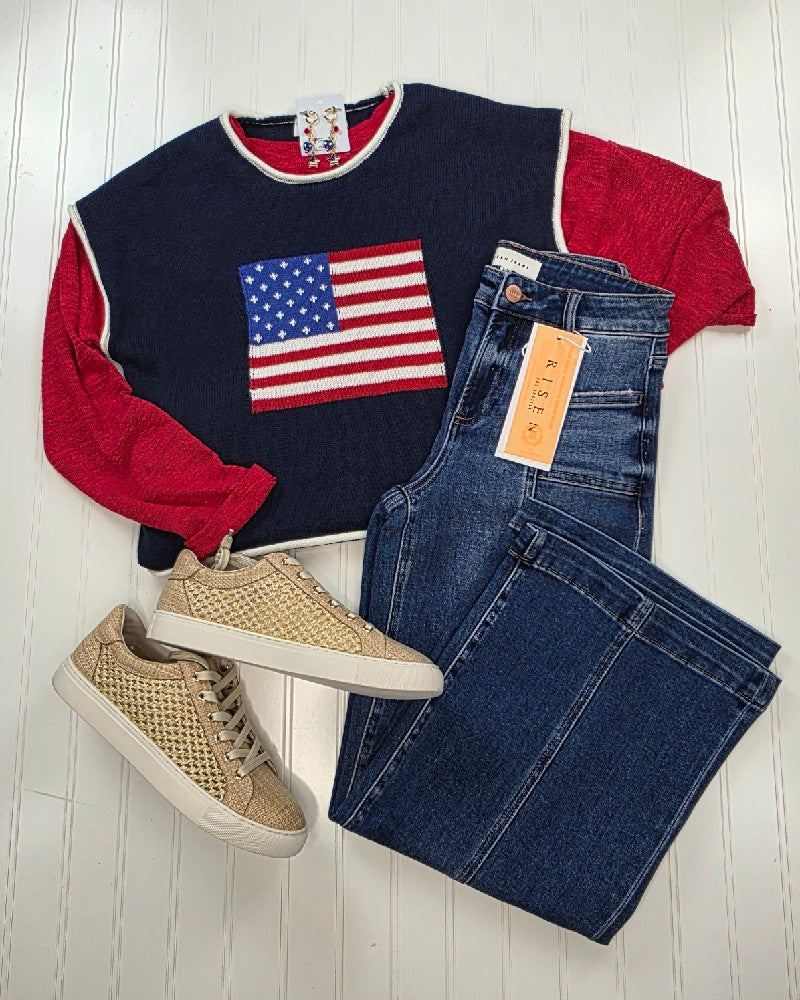 Flag Knit Short Sleeve Top