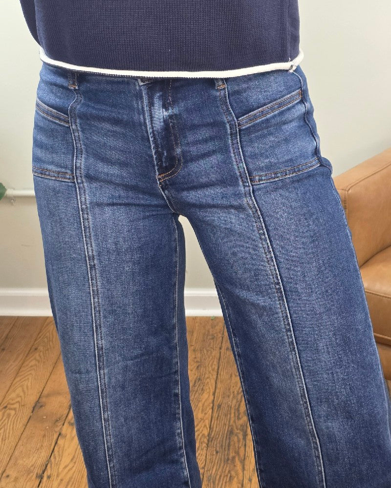 Hallie Crop Wide Leg Jeans with Front Patch Pocket from Risen