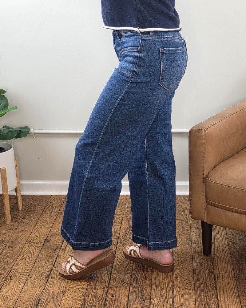 Hallie Crop Wide Leg Jeans with Front Patch Pocket from Risen