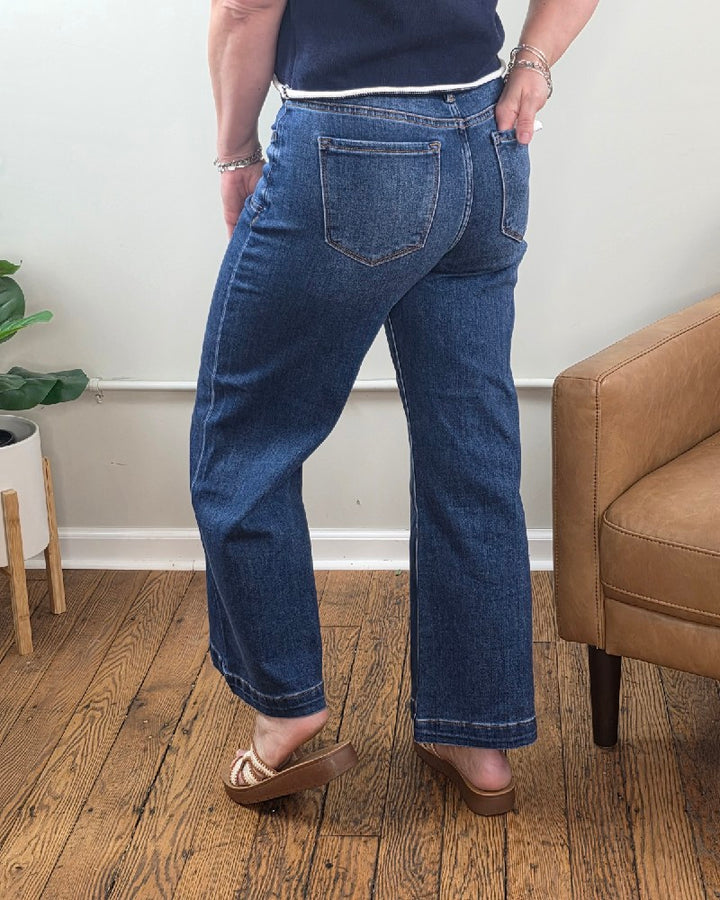 Hallie Crop Wide Leg Jeans with Front Patch Pocket from Risen