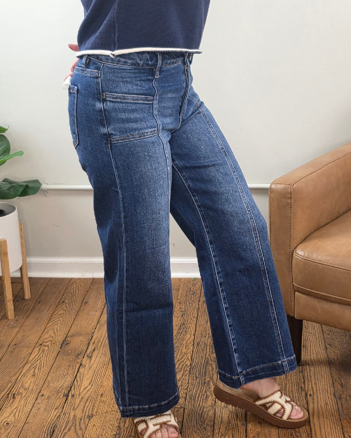 Hallie Crop Wide Leg Jeans with Front Patch Pocket from Risen