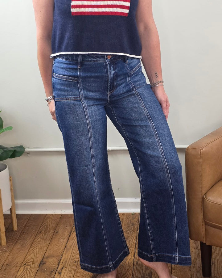 Hallie Crop Wide Leg Jeans with Front Patch Pocket from Risen