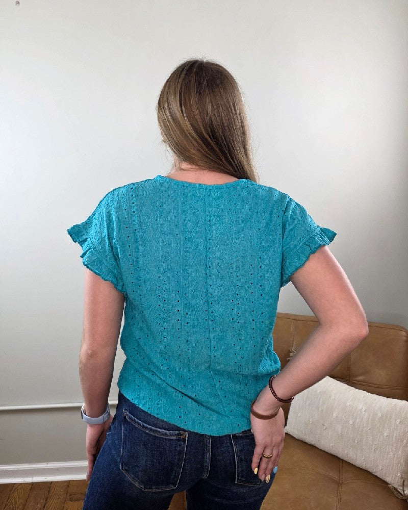 Inga Eyelet Single Ruffle Short-Sleeve Top