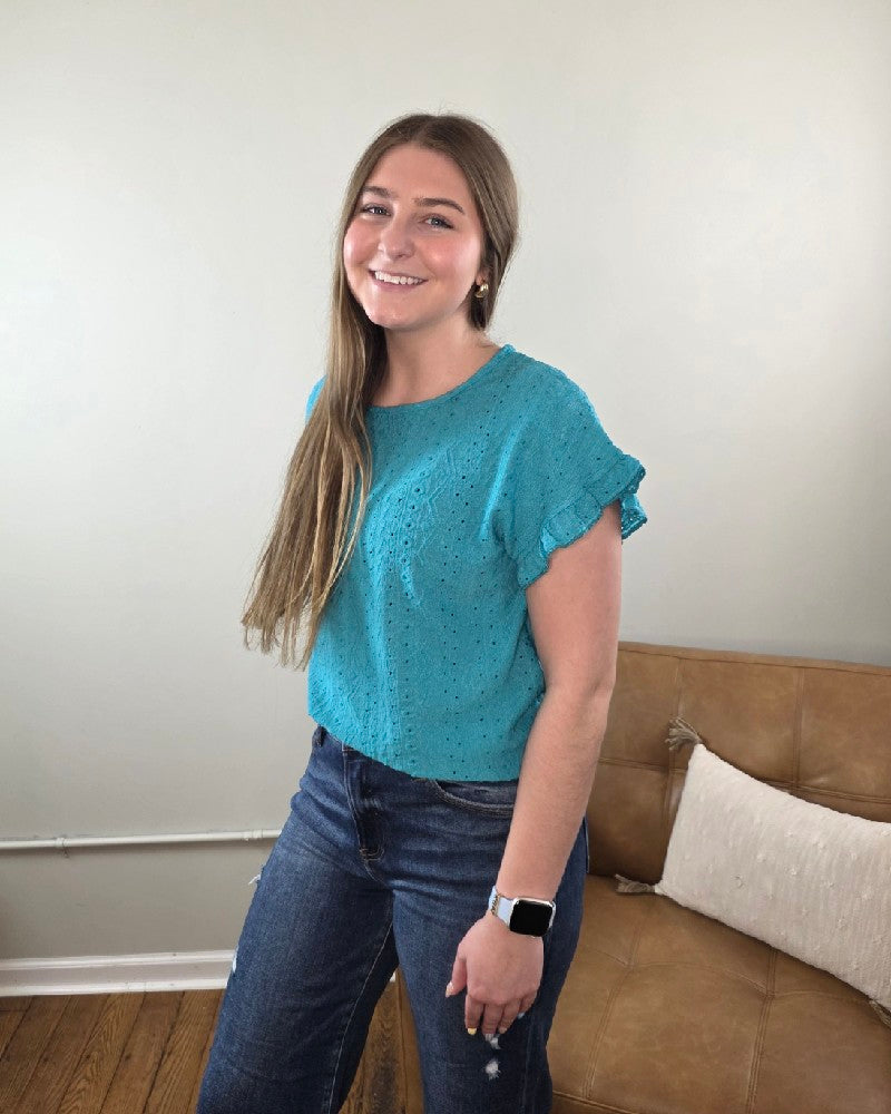 Inga Eyelet Single Ruffle Short-Sleeve Top