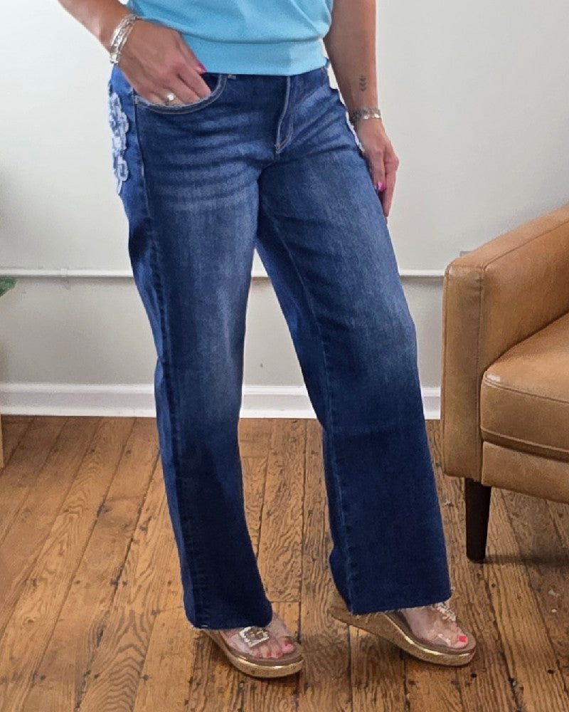 Iris Crop Straight Flower Patch Jeans From Risen