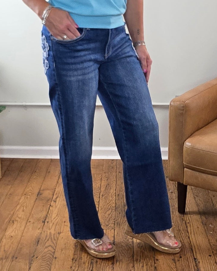 Iris Crop Straight Flower Patch Jeans From Risen