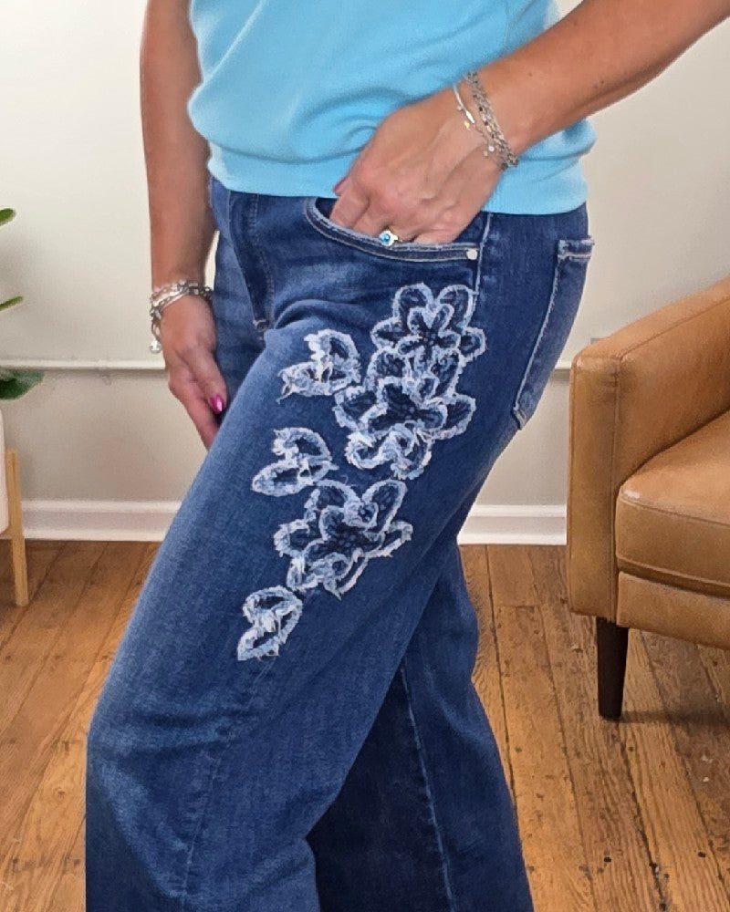 Iris Crop Straight Flower Patch Jeans From Risen