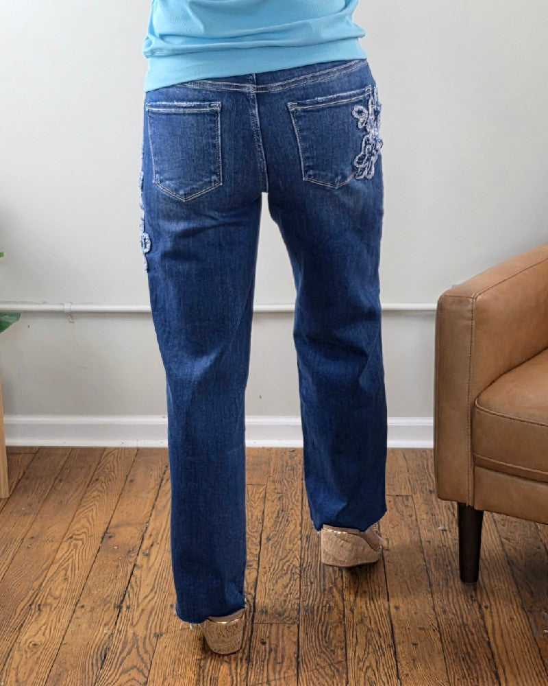 Iris Crop Straight Flower Patch Jeans From Risen