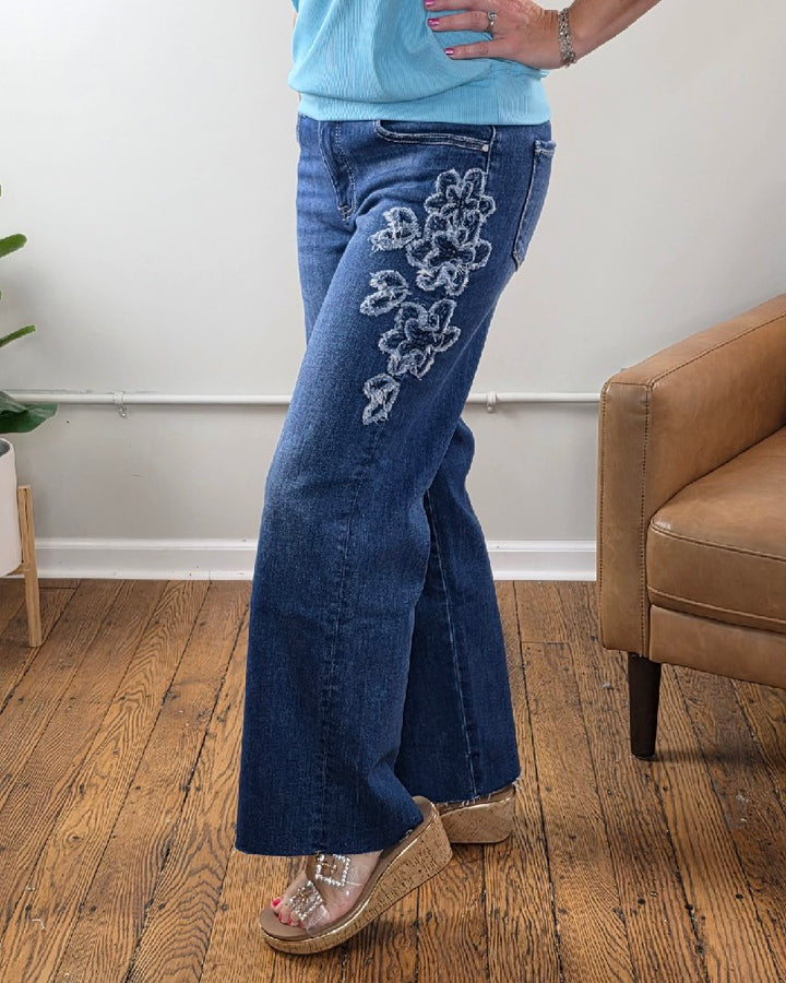 Iris Crop Straight Flower Patch Jeans From Risen