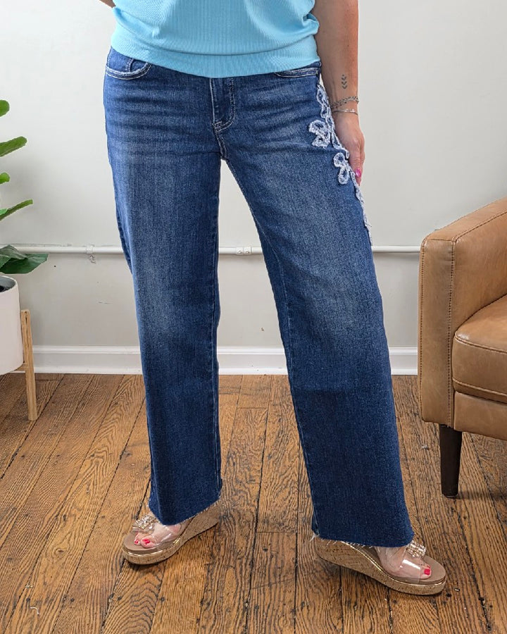 Iris Crop Straight Flower Patch Jeans From Risen