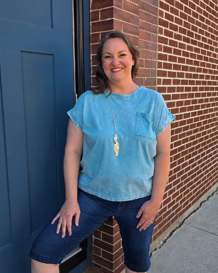 Jessie Crinkle Washed Rolled Short Sleeve Top