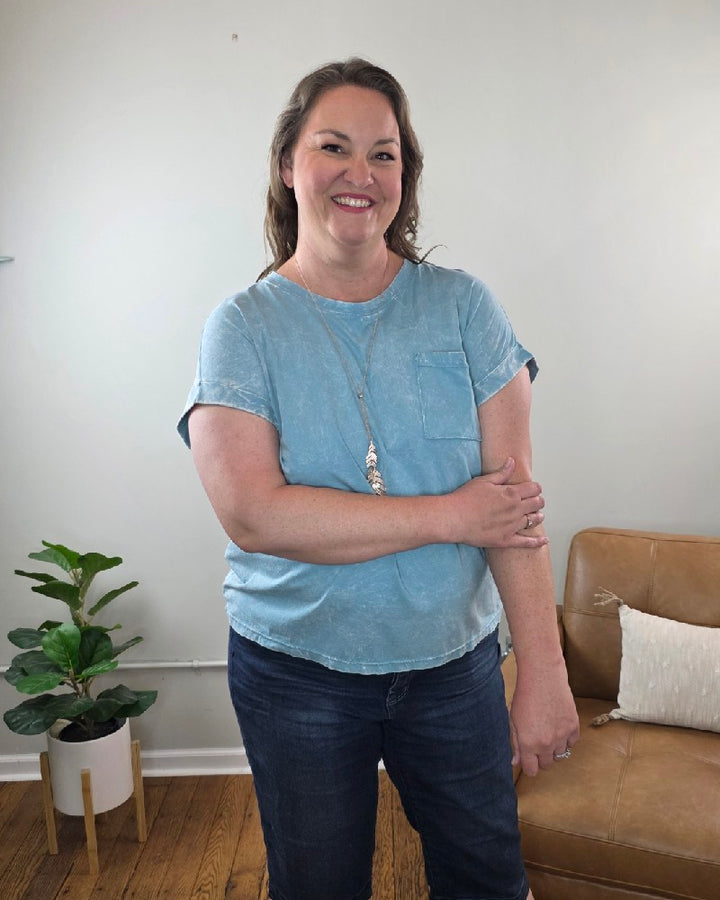 Jessie Crinkle Washed Rolled Short Sleeve Top
