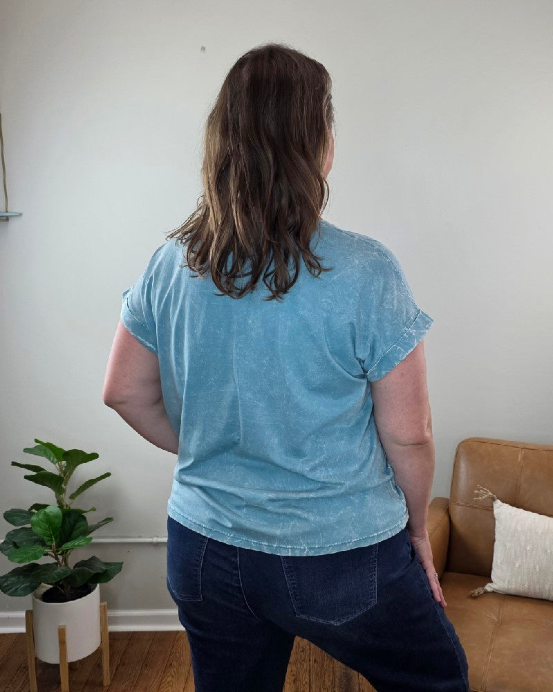 Jessie Crinkle Washed Rolled Short Sleeve Top