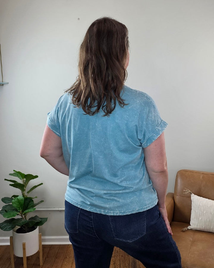 Jessie Crinkle Washed Rolled Short Sleeve Top