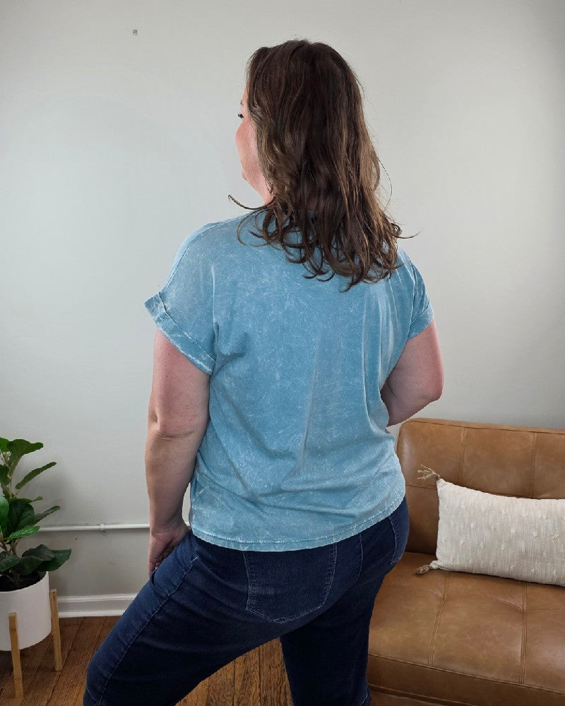 Jessie Crinkle Washed Rolled Short Sleeve Top