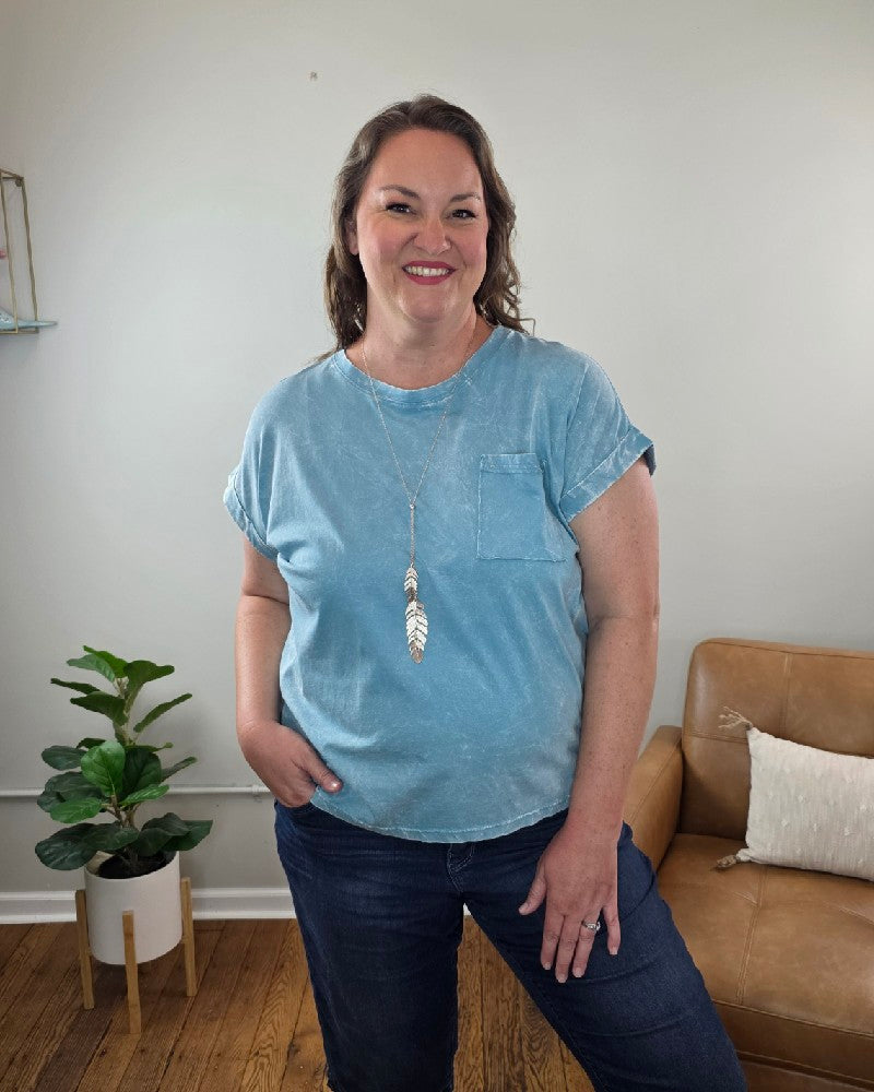 Jessie Crinkle Washed Rolled Short Sleeve Top