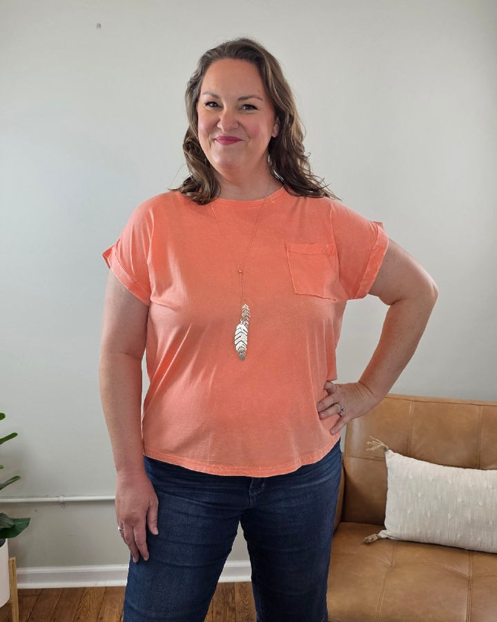 Jessie Crinkle Washed Rolled Short Sleeve Top