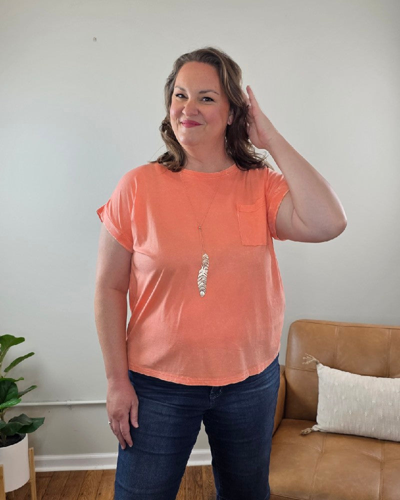 Jessie Crinkle Washed Rolled Short Sleeve Top