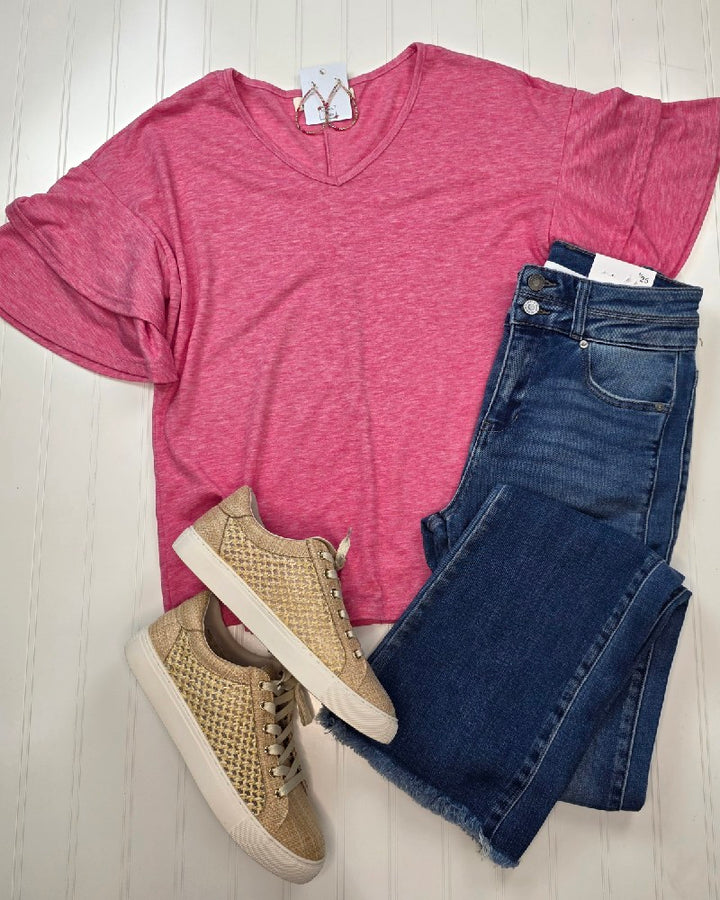 Kia V-Neck Ruffle Sleeve Top