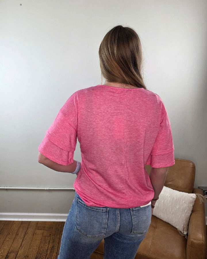 Kia V-Neck Ruffle Sleeve Top