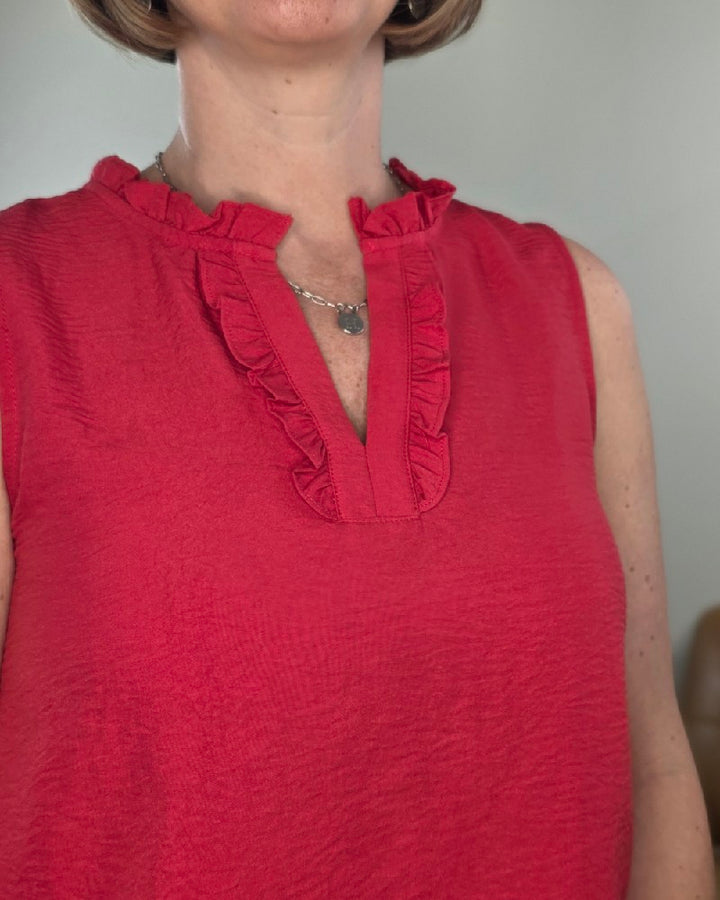 Lincoln Ruffled V-Neck Sleeveless Top