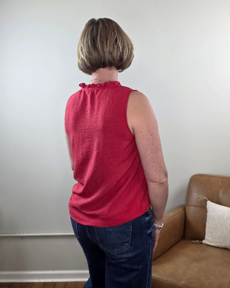 Lincoln Ruffled V-Neck Sleeveless Top