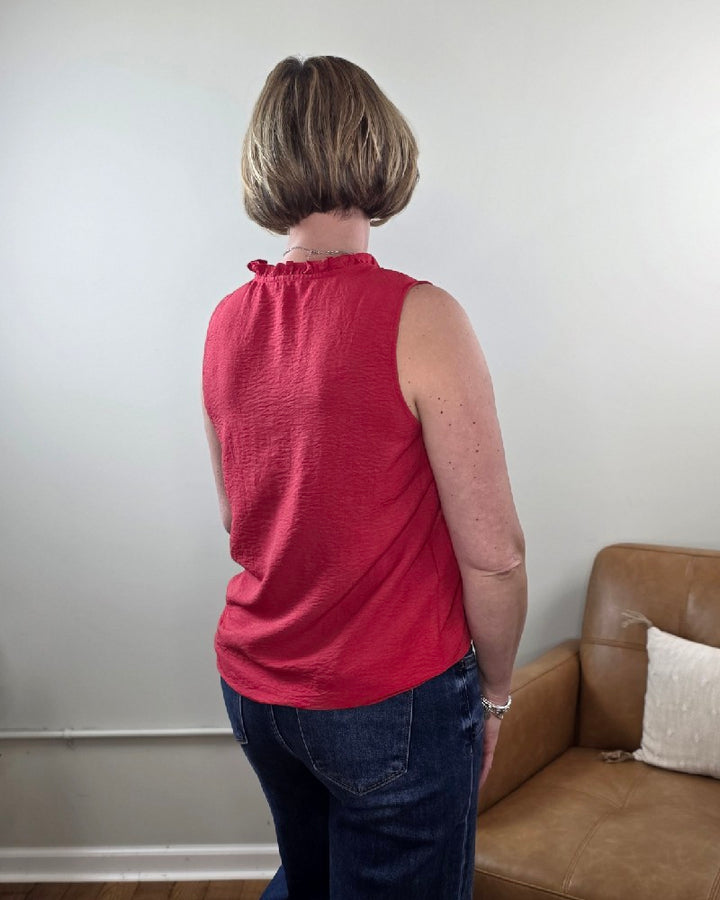 Lincoln Ruffled V-Neck Sleeveless Top