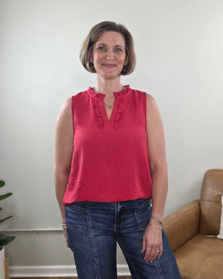 Lincoln Ruffled V-Neck Sleeveless Top