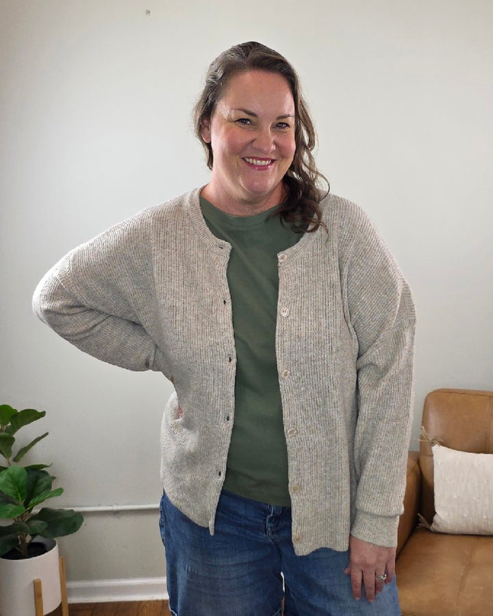 London Light Taupe Button Down Cardigan